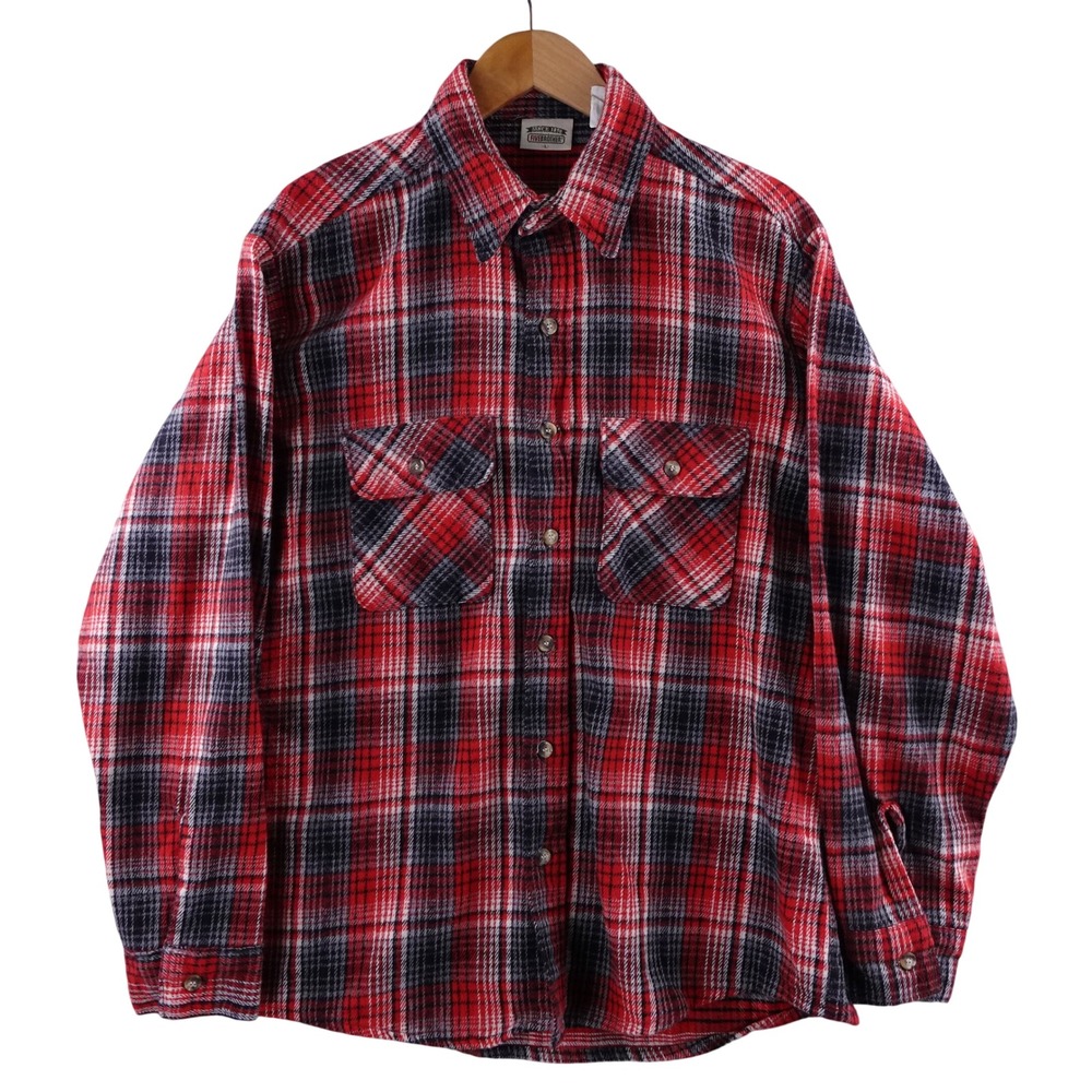 Vintage Five Brother Mens Large Red‎ Plaid Flannel Shirt Made in USA Heavyweight